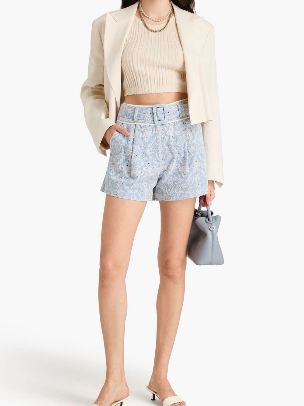 Veronica Beard Blue Paisley Belted High-Rise Shorts